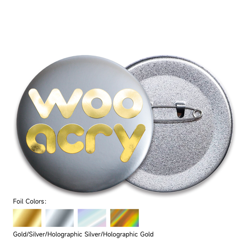 Custom Matte Silver Hot Stamping Glitter Holographic Badges - 2.28"(58mm)