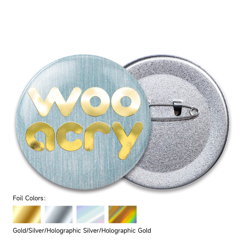 Custom Brushed Silver Glitter Hot Stamping Holographic Badges - 2.28"(58mm)